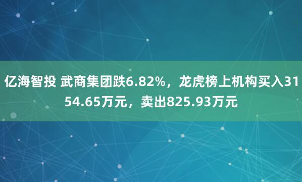 亿海智投 武商集团跌6.82%，龙虎榜上机构买入3154.65万元，卖出825.93万元